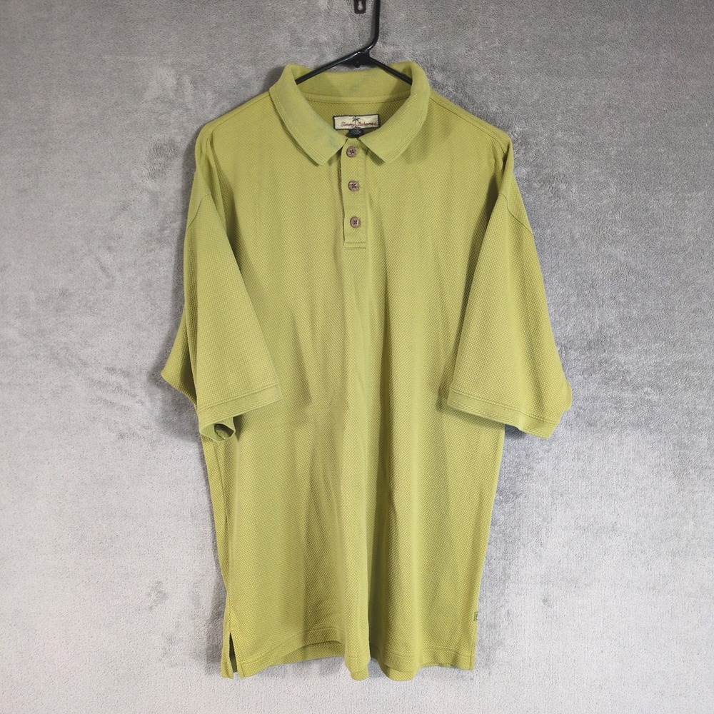 Tommy Bahama Mens XL Silk Cotton Blend Polo Shirt‎ Green Textured Knit